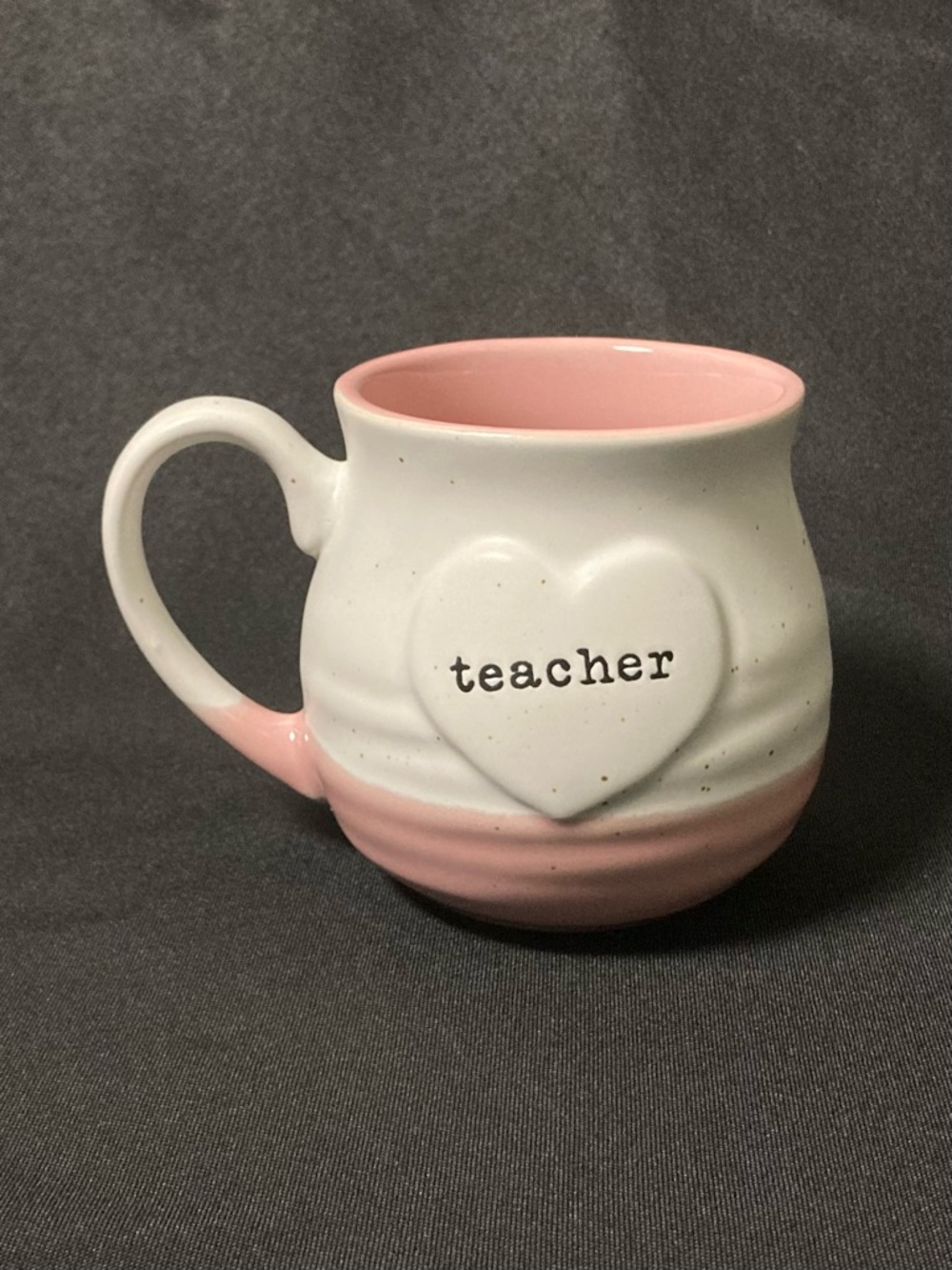 Teacher Appreciation White And Pink Colorblock Embossed Heart 20 oz Ceramic mug